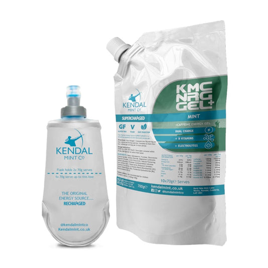 KMC NRG GEL+ Energy Gel Refill Pouch Mint Caffeine (10 x 70g Serves) - Kendal Mint Co® - Bundle: Refill Pouch & Flask