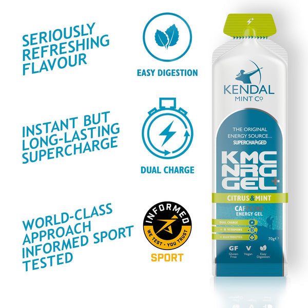 KMC NRG GEL+ Citrus & Mint Caffeine Flavour Bundle L (48x70g Gels)