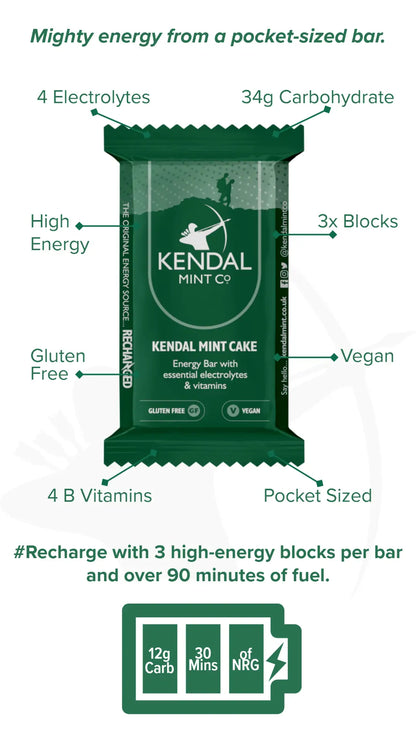 KMC NRG BAR Kendal Mint Cake Recharged Pocket-sized Energy Bar 35g
